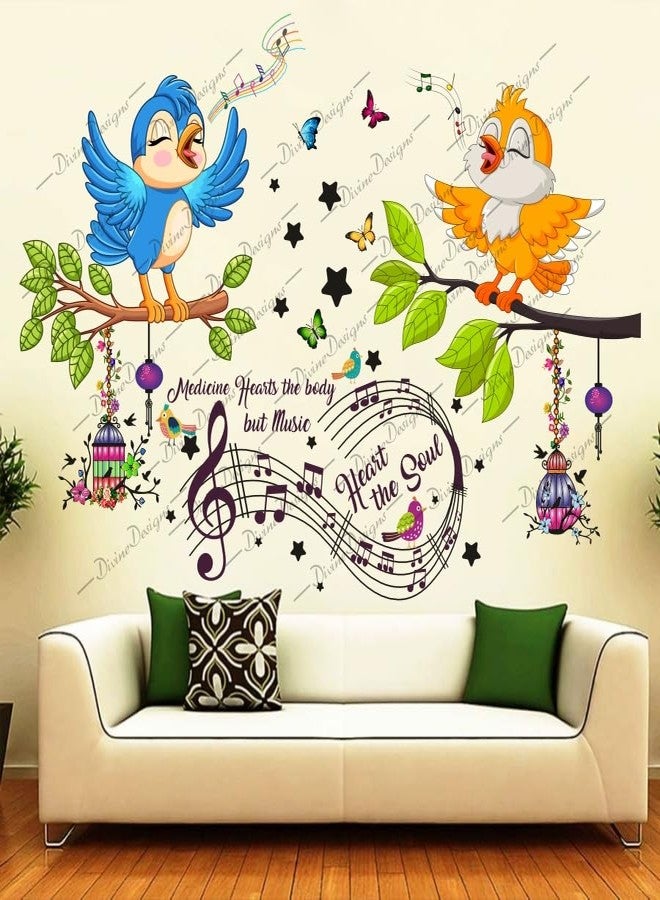 DivineDesigns ملصق حائط ذاتي اللصق من الفينيل PVC من DivineDesigns، على شكل طيور ملونة تغني ونوتات موسيقية، لتزيين المنزل/غرفة المعيشة (متعدد الألوان) - Image 1